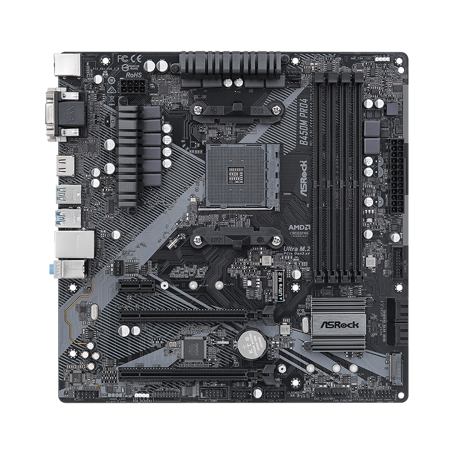 ASROCK MB B450M PRO4 R2.0 AMD B450;AM4;4xDDR4 m.2,VGA,DVI,HDMI,micro ATX - Image 2