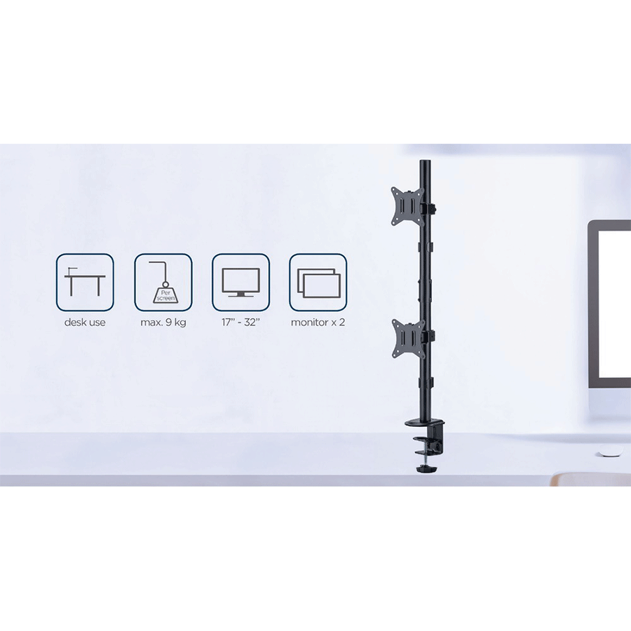 NOSAČ ZA DVA MONITORA VERTIKALNI GEMBIRD MA-D2-02, montaža na stol, (rotate, tilt, swivel), 17”-32”, up to 9 kg - Image 12