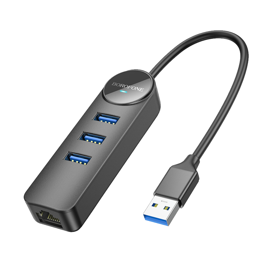 USB HUB + GLAN Ethernet Adapter BOROFONE DH6 Erudite 4-in-1, USB3.0x3 +RJ45