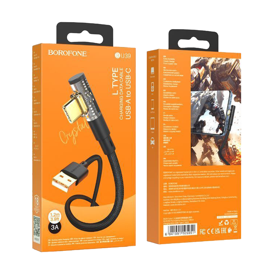 USB kabal BOROFONE BU39 Rio Transparent Discovery Edition charging data cable Type-C black 1,2m, 2,4 A - Image 3