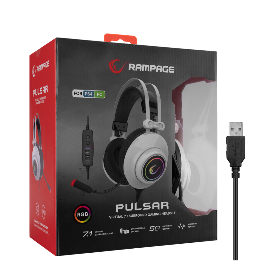 Slušalice sa mikrofonom gaming RAMPAGE RM-K1 PULSAR white, USB 7.1 surround, vibracija, RGB - Image 8