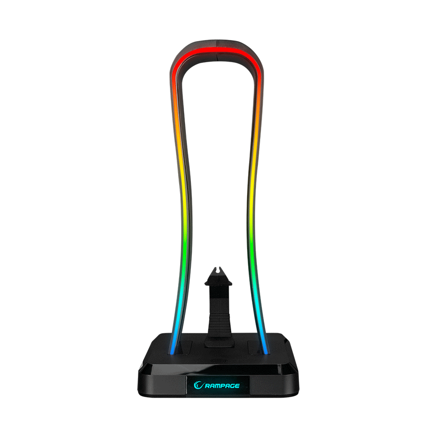 Postolje za slušalice gaming RAMPAGE RM-H77 X-BASE Black RGB Illuminated 4*USB Port Headphone Stand with Mouse Bungee Cord Holder