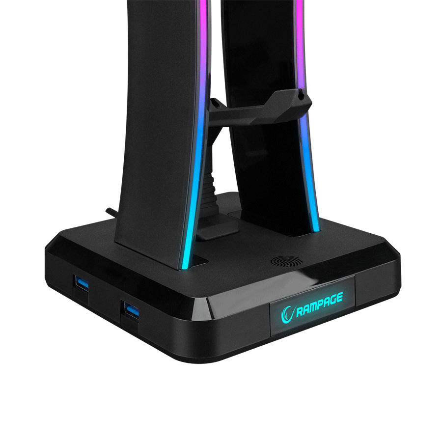 Postolje za slušalice gaming RAMPAGE RM-H77 X-BASE Black RGB Illuminated 4*USB Port Headphone Stand with Mouse Bungee Cord Holder - Image 4