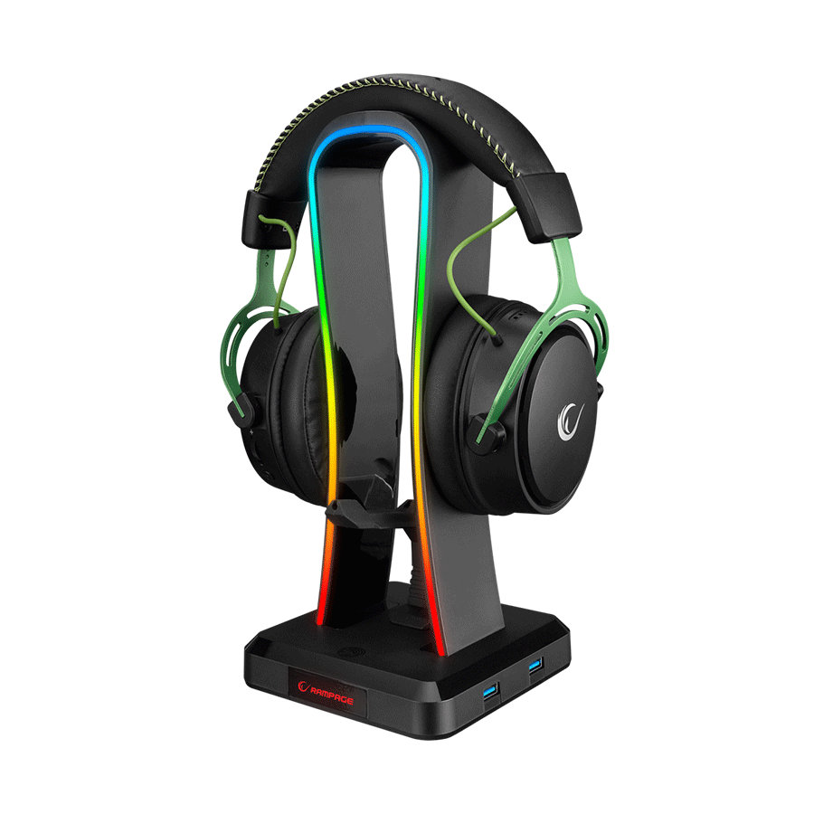 Postolje za slušalice gaming RAMPAGE RM-H77 X-BASE Black RGB Illuminated 4*USB Port Headphone Stand with Mouse Bungee Cord Holder - Image 6