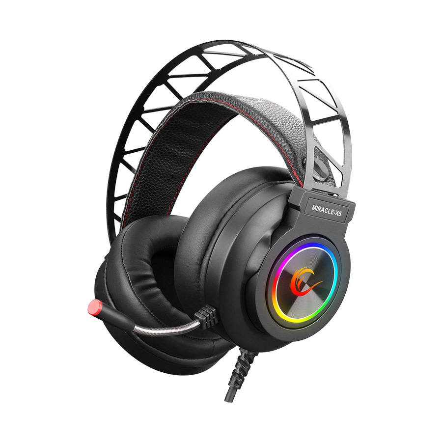 Slušalice sa mikrofonom gaming RAMPAGE Miracle-X5 Black RGB Led 7.1 Surround Sound System Gaming Headset with Microphone