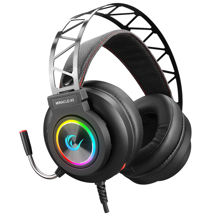 Slušalice sa mikrofonom gaming RAMPAGE Miracle-X5 Black RGB Led 7.1 Surround Sound System Gaming Headset with Microphone - Image 2