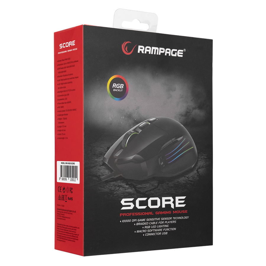 Miš gaming RAMPAGE SMX-R650 SCORE Usb Black, RGB illuminated 10000 Dpi, PMW-3325, 8D. Programable Gaming Mouse - Image 7
