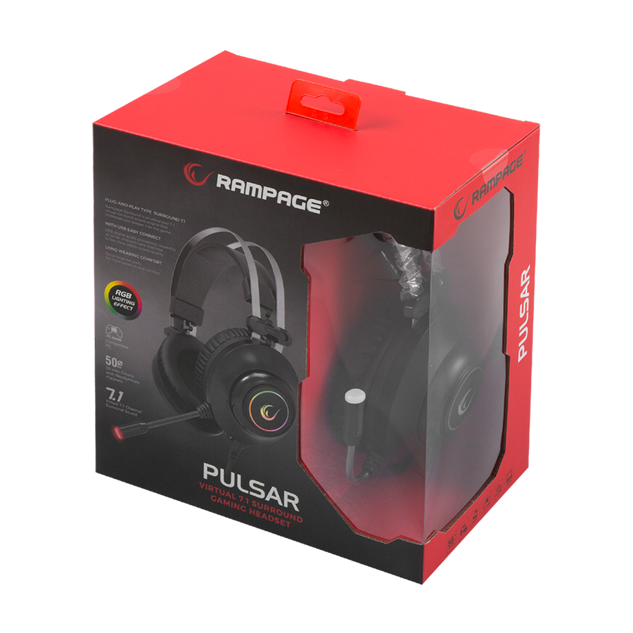 Slušalice sa mikrofonom gaming RAMPAGE RM-K1 PULSAR black, USB 7.1 surround, vibracija, RGB - Image 11