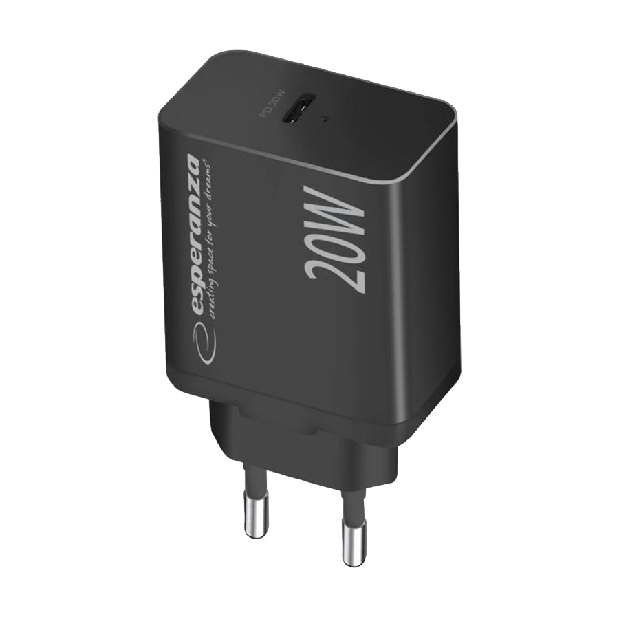 USB punjač Type-C fast charger, ESPERANZA QUICK POWER CHARGER 20W USB-C PD, BLACK, EZC104K - Image 2