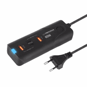 USB punjač 2xType-C + 2xUSB-A, ESPERANZA QUICK POWER CHARGER 60W 2x USB-C PD 30W / 2x USB-A QC 3.0 18W, EZC109
