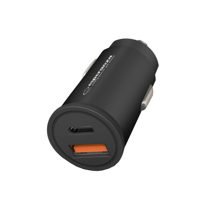 Auto punjač Type-C + USB-A, ESPERANZA CAR QUICK POWER CHARGER 20W USB-C PD 20W / USB-A QC 3.0 18W, EZC111K