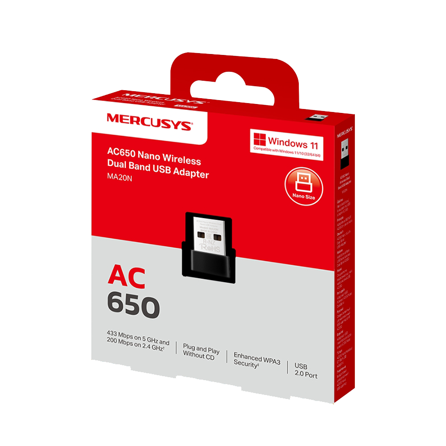 USB WLAN Mercusys MA20N AC650 Nano Wi-Fi USB Adapter 200 Mbps - Image 2