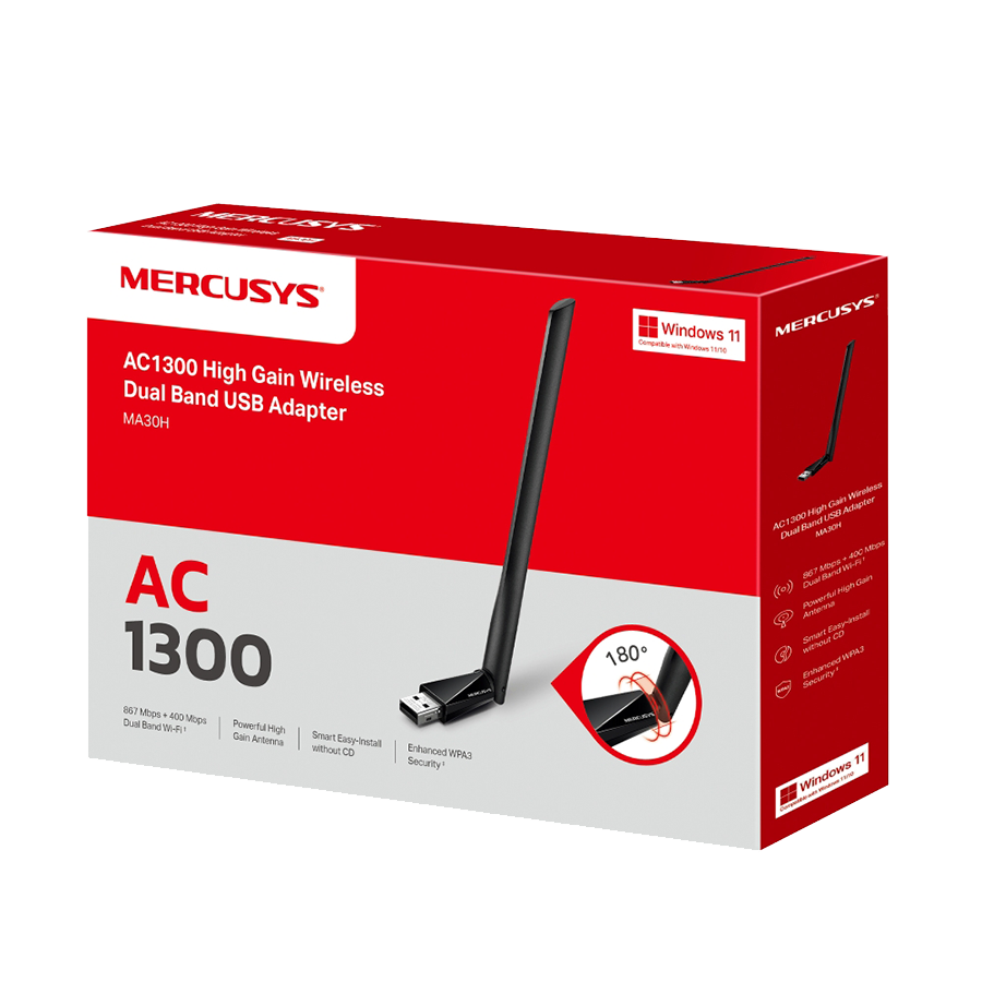 USB WLAN Mercusys MA30H AC1300 High Gain Wi-Fi USB Adapter sa antenom - Image 3