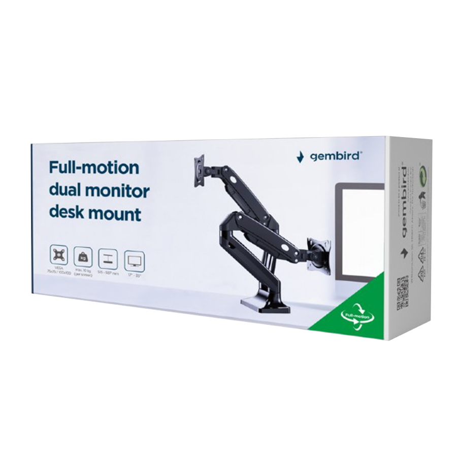 NOSAČ ZA DVA MONITORA GEMBIRD MA-DA2-03, montaža na stol, Full-motion, 17”-35”, up to 10 kg - Image 5