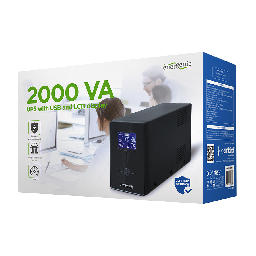 UPS GEMBIRD EG-UPS-035, USB and LCD display, 2000 VA, 1200W, black - Image 4