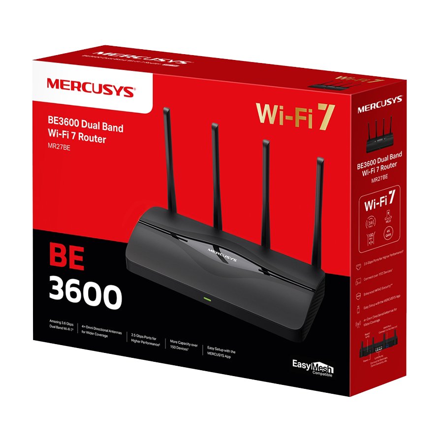 Mercusys MR27BE BE3600 Dual-Band Wi-Fi 7 Router, 2.4 GHz + 5 GHz, 4×Ant - Image 3
