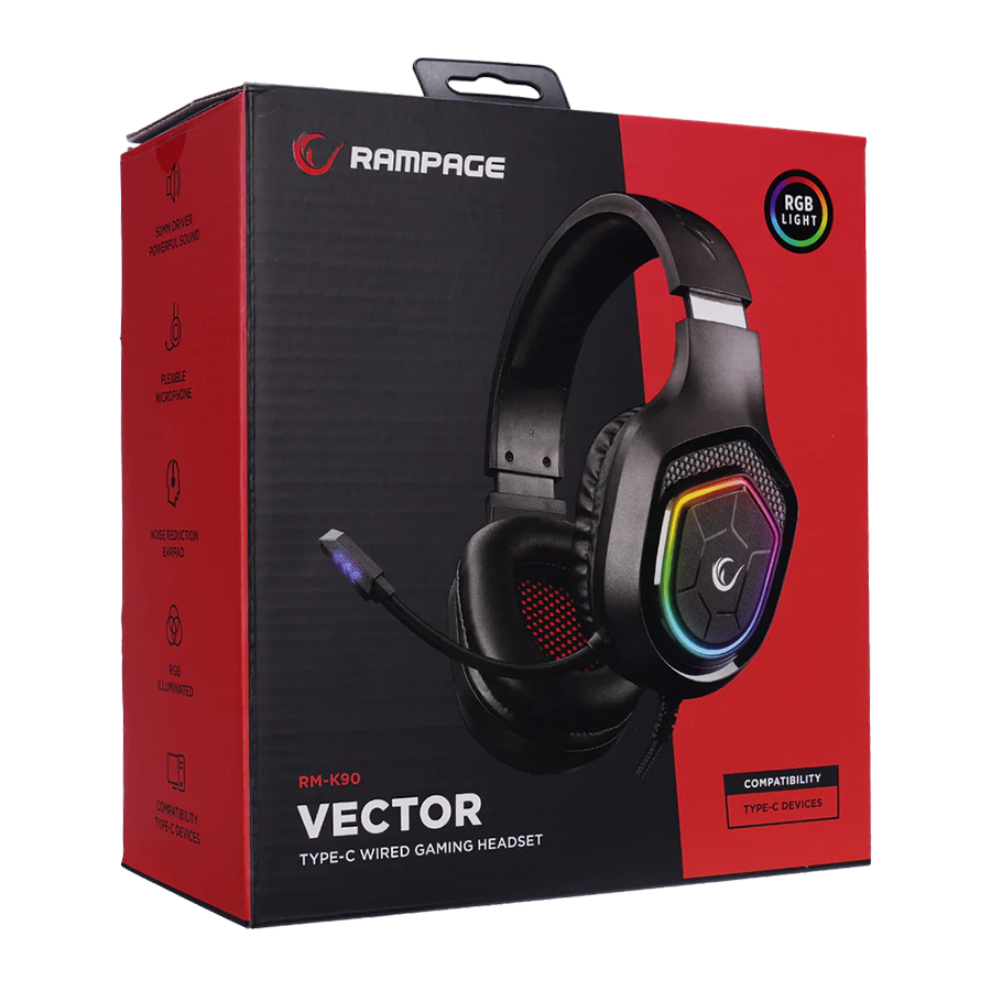 Slušalice sa mikrofonom gaming RAMPAGE RM-K90 VECTOR black, RGB LED, Type-C - Image 8