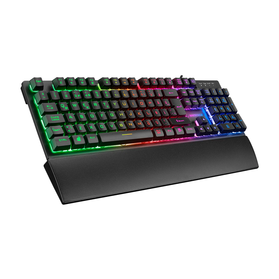 Tastatura gaming RAMPAGE KB-RX77 RUNNER Black USB Rainbow Illuminated US/ENGLISH LAYOUT Wrist Support, 39909