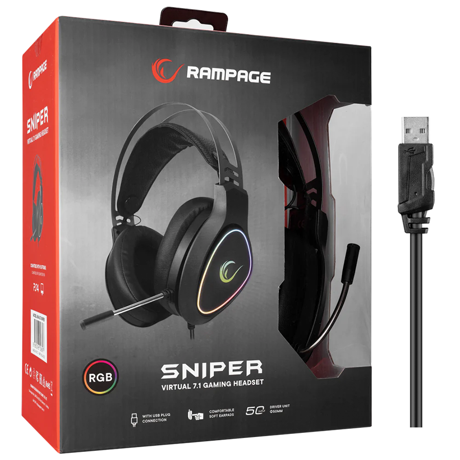 Slušalice sa mikrofonom gaming RAMPAGE RMX-G7 SNIPER Black RGB Illuminated,with Flexible Microphone Gaming, Headset - Image 7
