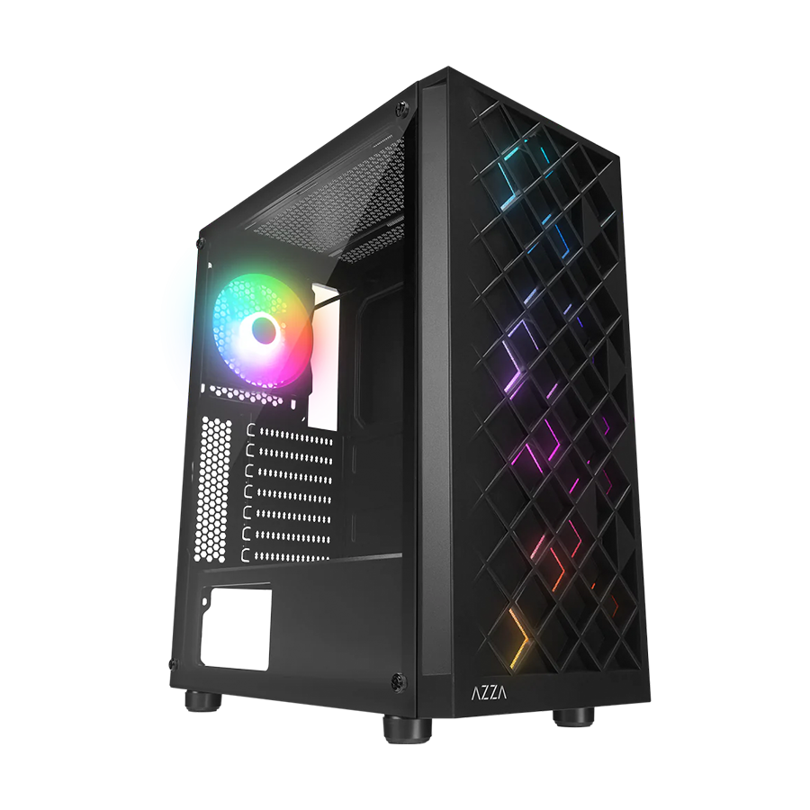 Kućište gaming RAMPAGE AZZA V1 Tempered Glass Black 3*12CM Black 1* 12CM ARGB Fan ATX Mid-T Gaming Player Case