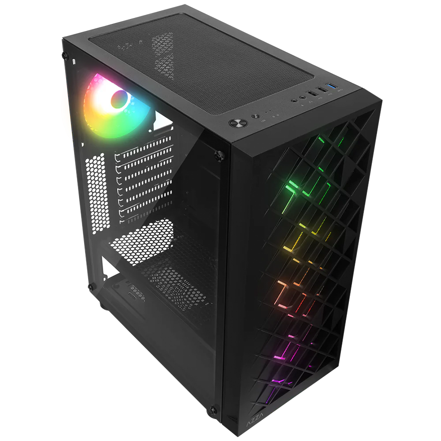 Kućište gaming RAMPAGE AZZA V1 Tempered Glass Black 3*12CM Black 1* 12CM ARGB Fan ATX Mid-T Gaming Player Case - Image 6