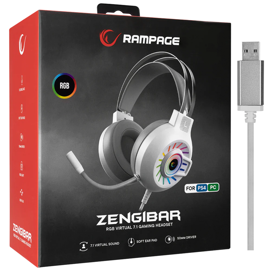 Slušalice sa mikrofonom gaming RAMPAGE RM-K44 ZENGIBAR White 7.1 Surround RGB Light Effect, 36094 - Image 7