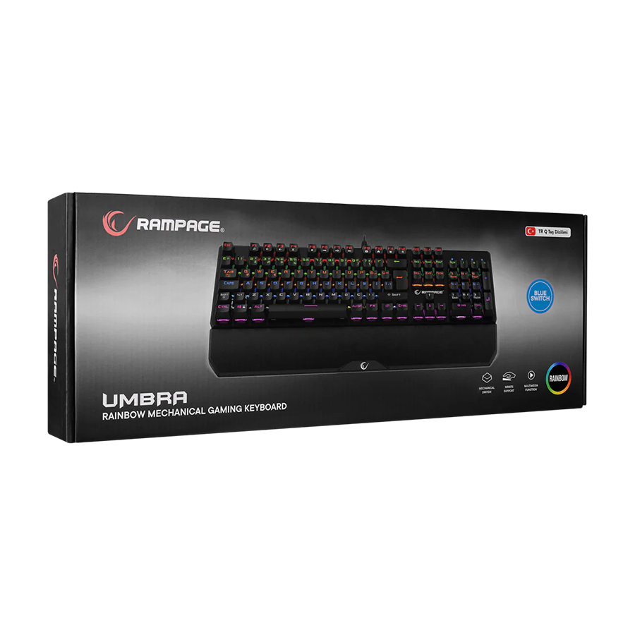 Tastatura gaming RAMPAGE KB-R86 UMBRA Black USB Rainbow Backlit Blue Switch US Layout Mechanical, 40384 - Image 7