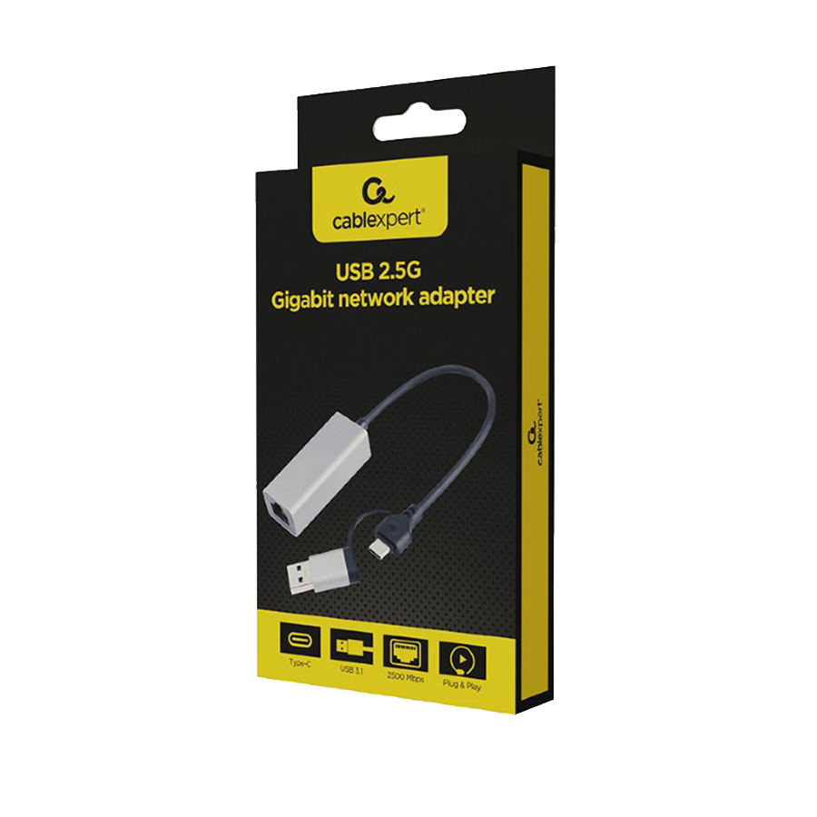 USB-A + Type-C to Ethernet LAN 2.5Gb GEMBIRD USB 3.1 + type-C Gigabit network adapter, space grey, A-USB3AC-LAN2G-01 - Image 2