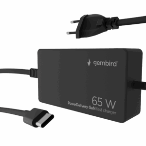 AC ADAPTER univerzalni za notebok GEMBIRD 65W PowerDelivery GaN USB, Type-C fast charger, black, NPA-AC-PDQC65-01