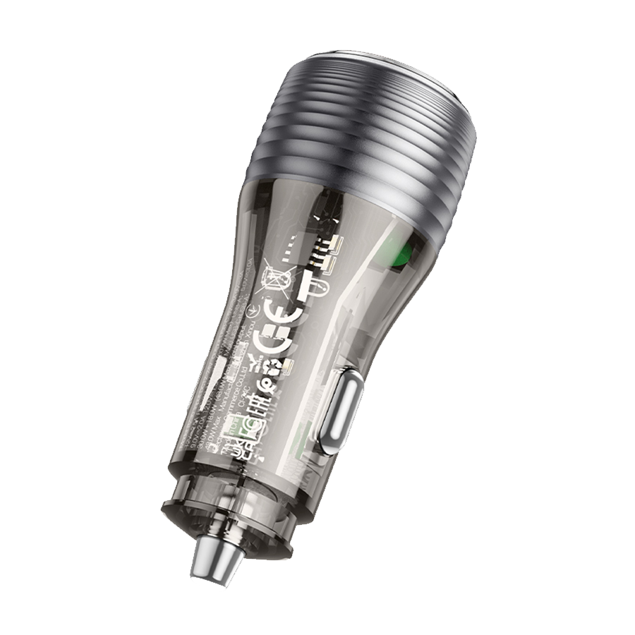 Auto Punjač sa kablom 1m Type-C to Type-C BOROFONE BZ30 Absolute PD30W+QC3.0 car charger set USB + Type-C, transparent black - Image 6