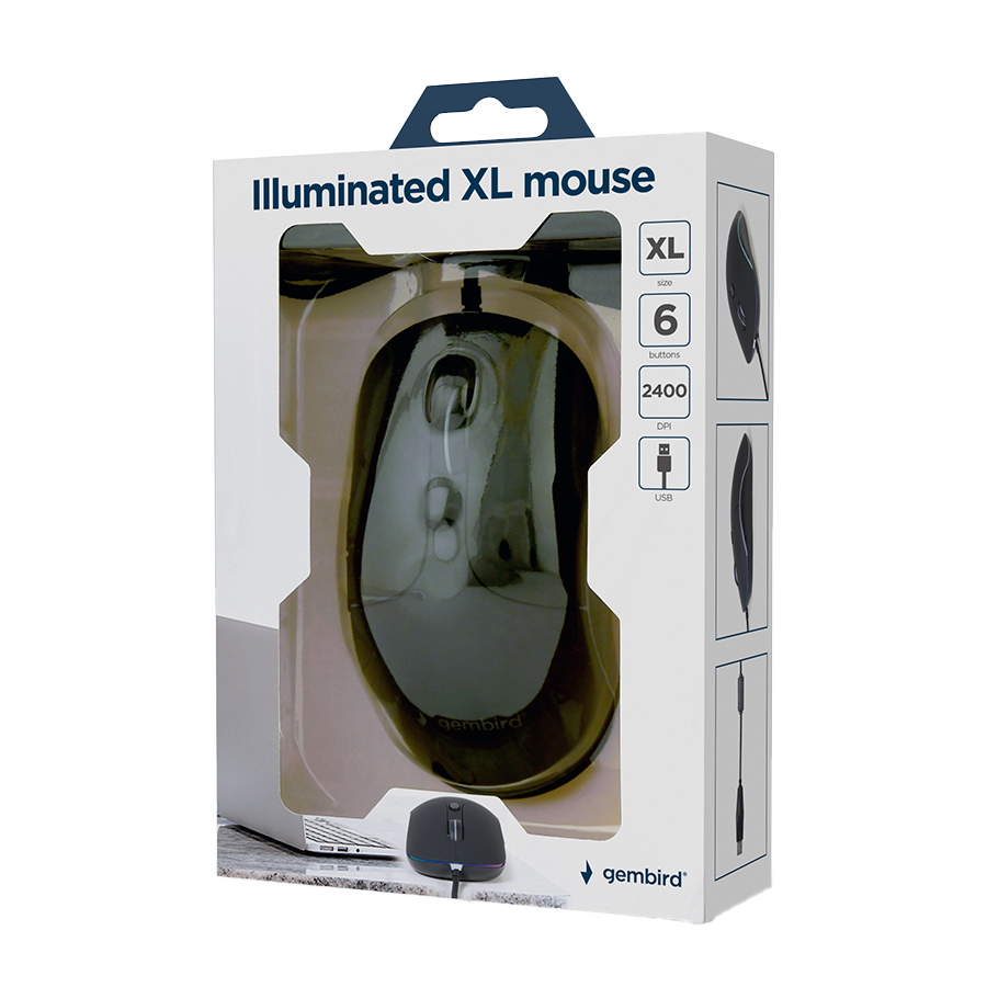 Miš GEMBIRD MUS-UL-02, USB, large size illuminated, black, 2400 dpi - Image 4