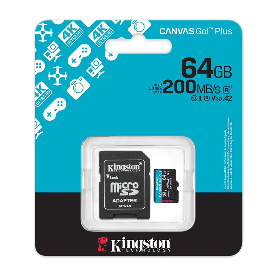 Micro SDXC card Kingston 64GB Canvas GoPlus Gen.4 200MB/s A2 U3 V30 Card + Adapter SDCG4/64GB - Image 3