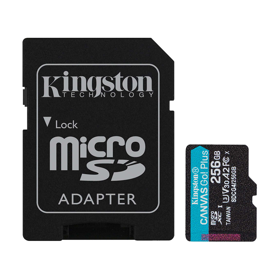 Micro SDXC card Kingston 256GB Canvas GoPlus Gen.4 200MB/s A2 U3 V30 Card + Adapter SDCG4/256GB
