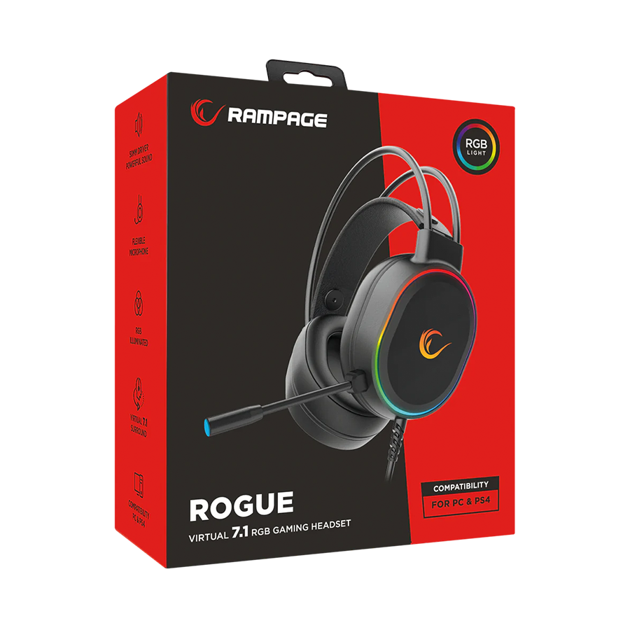 Slušalice sa mikrofonom gaming RAMPAGE ROGUE BLACK USB RGB Led Gaming Headset with Long flexible Microphone. In Line Control, 36162 - Image 7