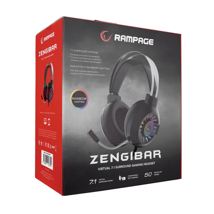 Slušalice sa mikrofonom gaming RAMPAGE RM-K44 ZENGIBAR Black 7.1 Surround RGB Light Effect Gaming Headset with Flexivle long Microphone, 35129 - Image 7