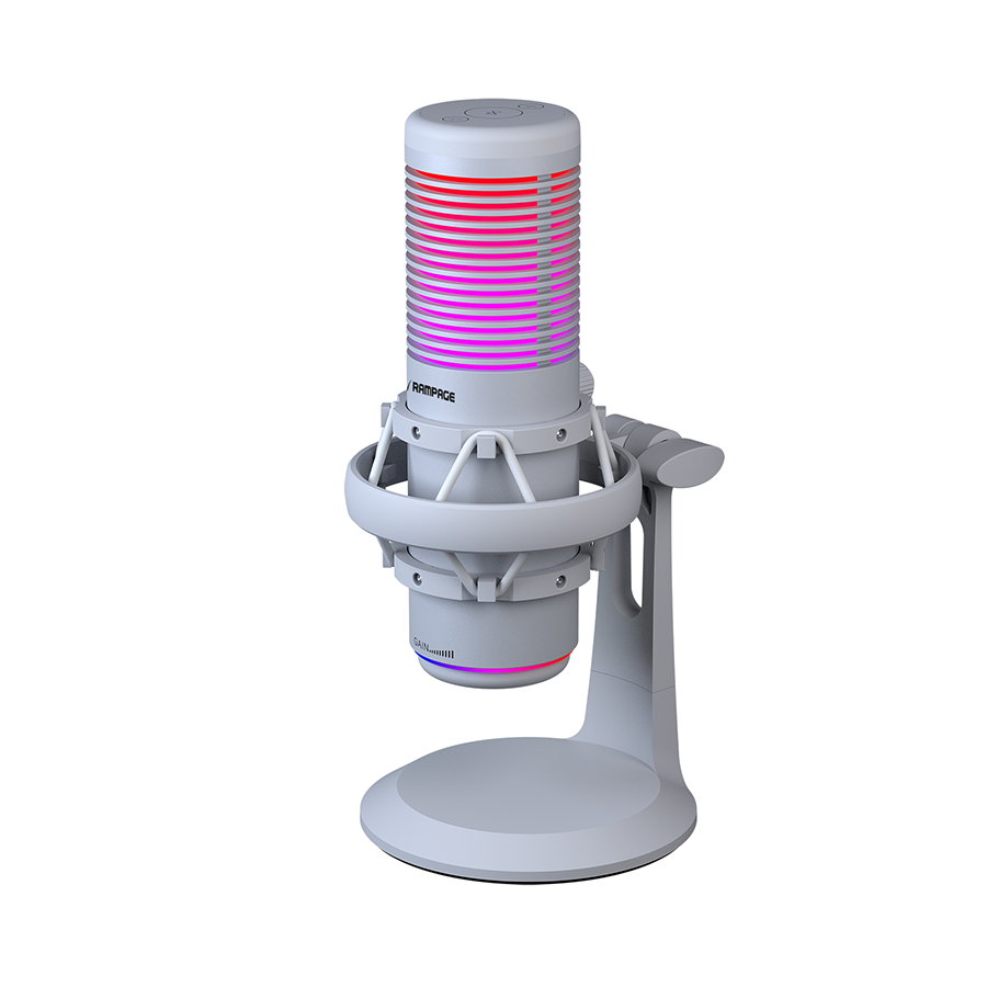 Mikrofon gaming RAMPAGE BEMOL RGB White Microphone with Shock Mount and Pop Filter for Gaming, Streaming, Podcasts, 41148 - Image 4