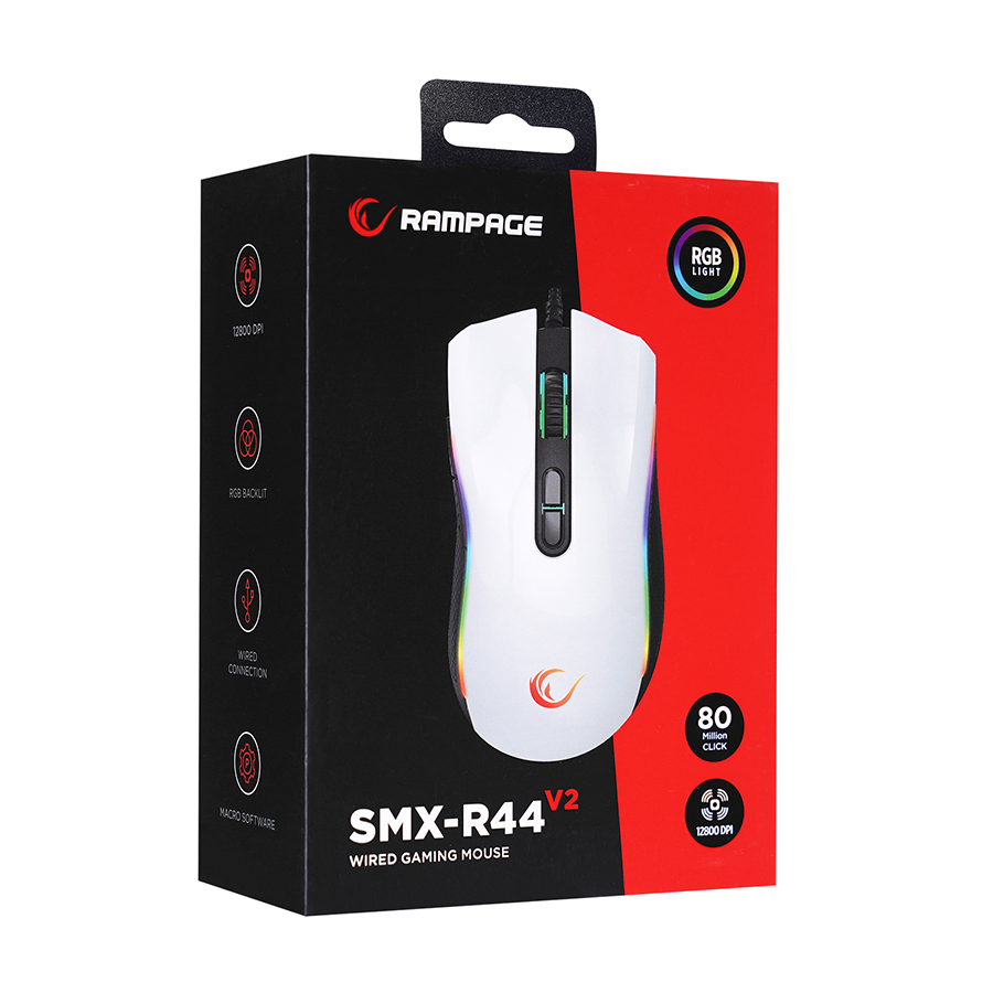 Miš gaming RAMPAGE RAMPAGE SMX-R44 V2 Macrol White 12800 DPI RGB LED 80 Million Huano Switch Gaming Player Mouse, 41492 - Image 8
