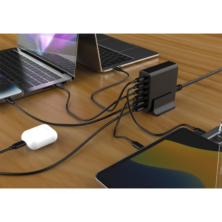 Power station USB brzi/quick punjač GEMBIRD, 6-port 75W GaN USB fast charger, black, Type-C, USB, TA-UC-2A4C-PD75-01-BK - Image 4