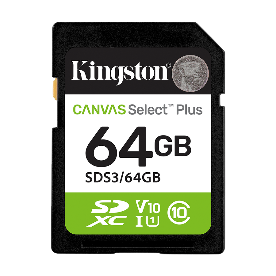 SD card Kingston 64 GB SDS3/64GB Class10 Canvas Select Plus SD adapter;100MBs Read,Class 10 UHS-I