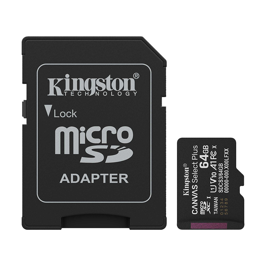 Micro SD card Kingston 64 GB SDCS3/64GB Class10 Canvas Select Plus SD adapter;100MBs Read,Class 10 UHS-I