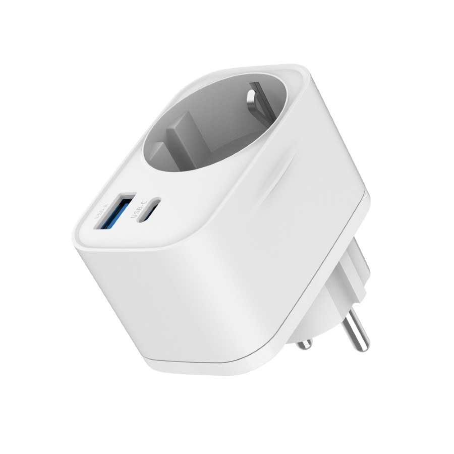 USB punjač Type-C + USB-A + shuko, 3A, white GEMBIRD, TA-ACPDQC20-01-W - Image 2