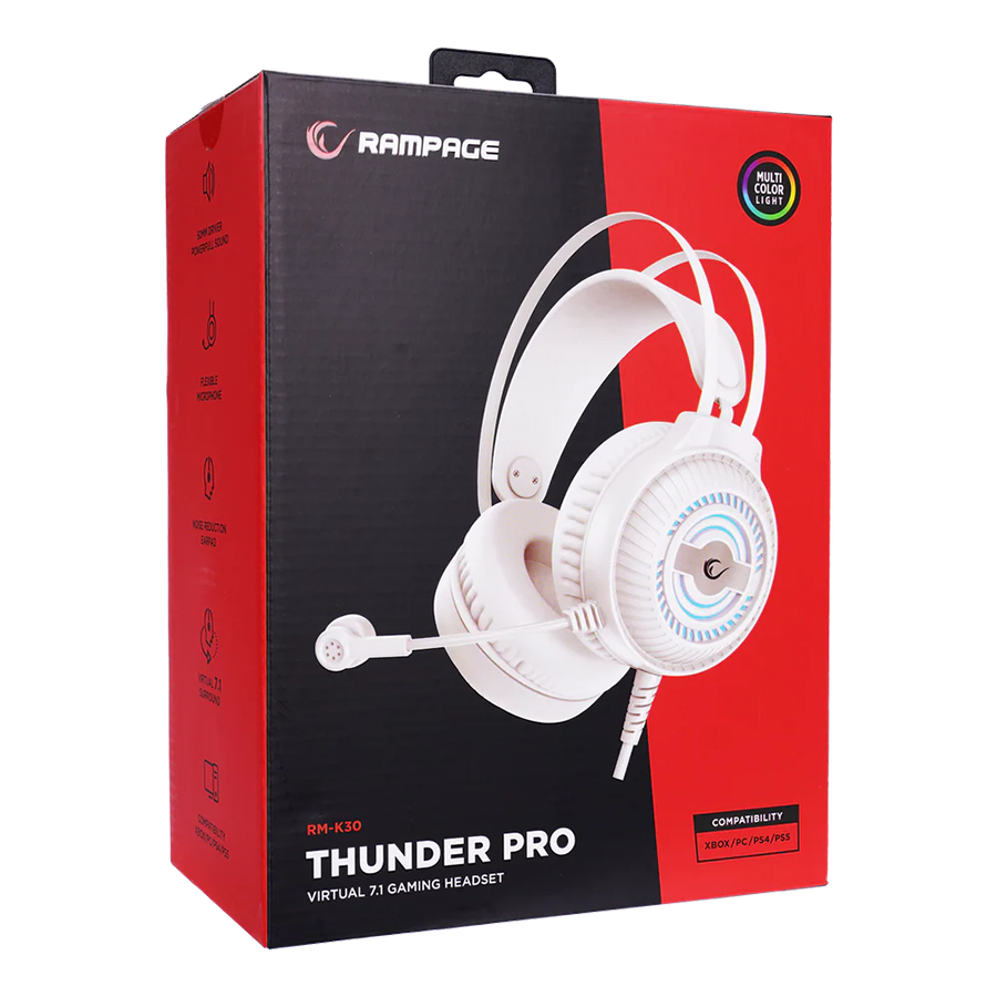Slušalice sa mikrofonom gaming RAMPAGE RM-K30 THUNDER PRO white 7.1 surround - Image 7