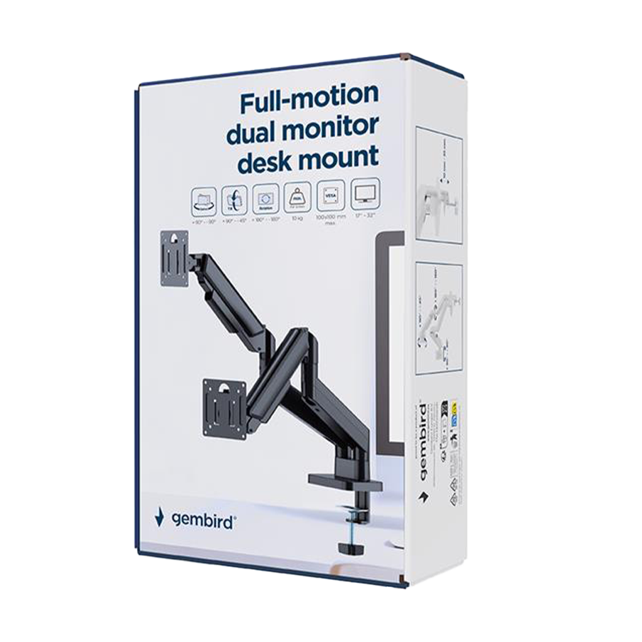 NOSAČ ZA DVA MONITORA GEMBIRD MA-DA2-06, montaža na sto, 17" up to 32", up to 10 kg, black - Image 5