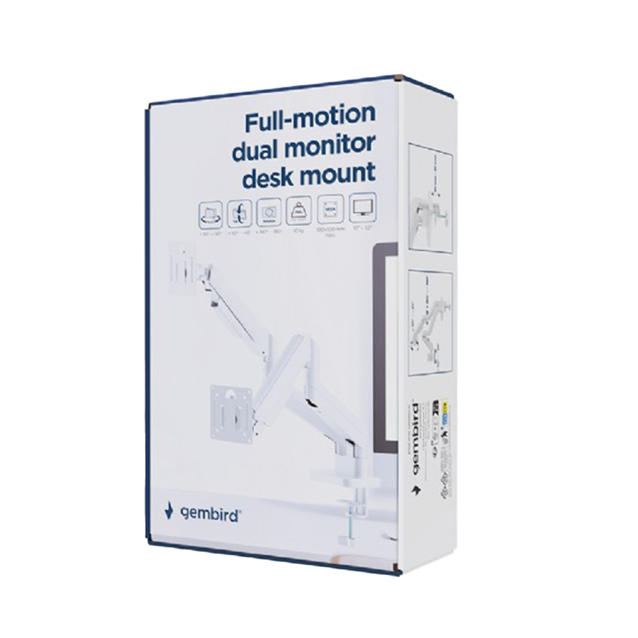 NOSAČ ZA DVA MONITORA GEMBIRD MA-DA2-06-W, montaža na sto, 17" up to 32", up to 10 kg, white - Image 5