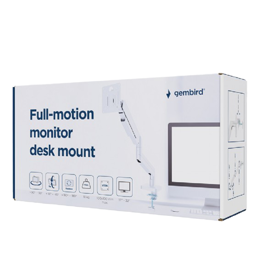 NOSAČ ZA MONITOR GEMBIRD MA-DA1-04-W, montaža na stol, (tilting, swivel), 17”-32”, up to 10 kg, white - Image 5