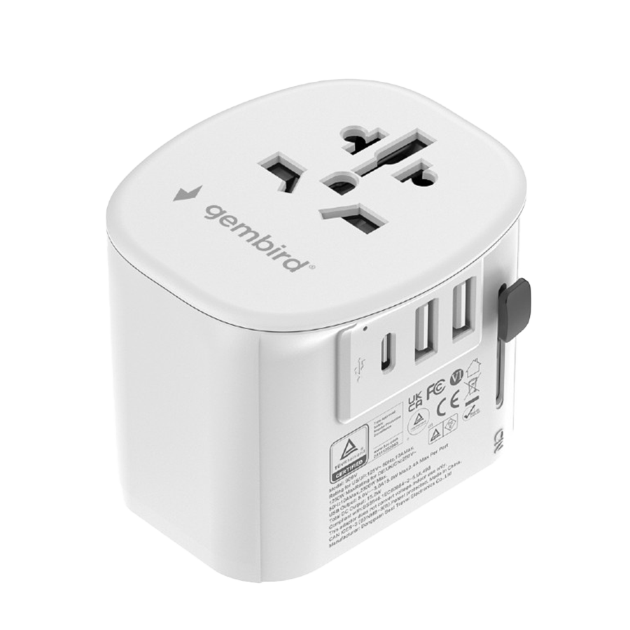 Univerzalni strujni adapter za sve zemlje + USB + Type-C punjač GEMBIRD, 20 W, white, TPA-EU2A1C15-01-W - Image 2