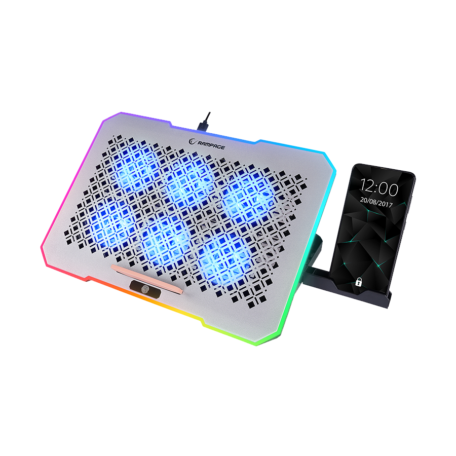 Postolje za notebook gaming Rampage S48 FREEZ Silver 10 Mode RGB 70*70*10MM*6 Fan 9'-17' Notebook Cooler Stand, 40724