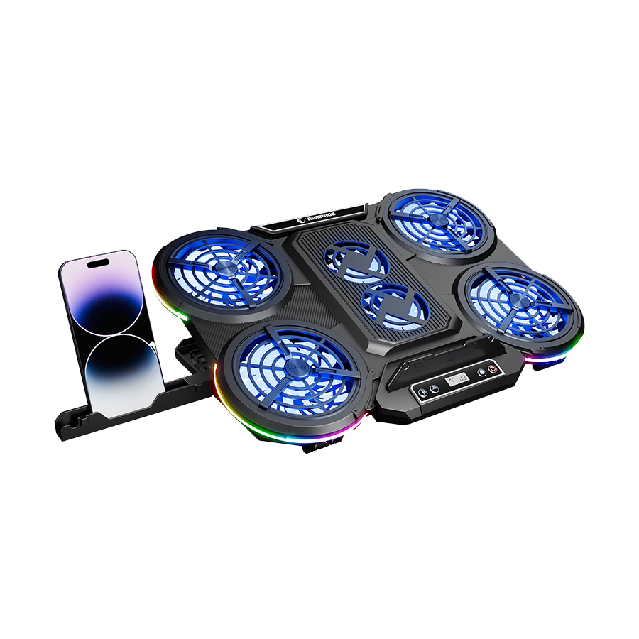 Postolje za notebook gaming Rampage PROTE R6 RGB Lighted Notebook Cooler Stand with Phone Holder and 6 Fans, 39395