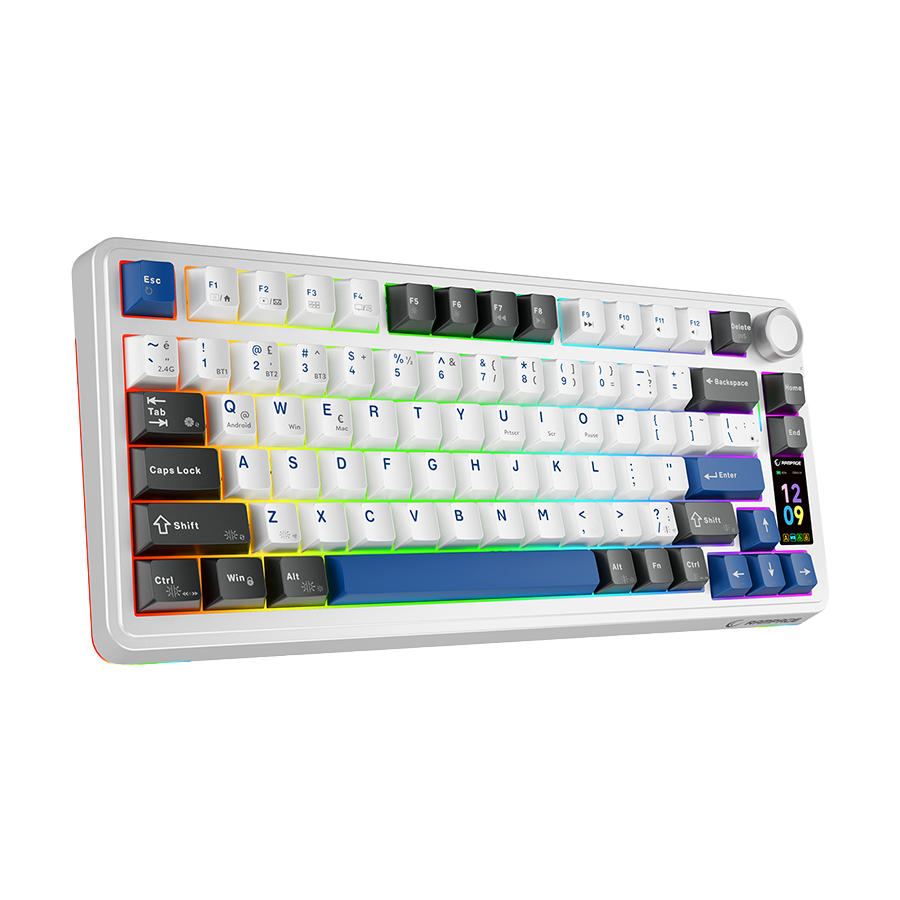Tastatura gaming RAMPAGE QUELL PRO screen White Hot Swap 2.4g Bt Wireless RGB Gasket Oil Switch English Layout PBT KeyCaps Mechanical KLA, 42257 - Image 2