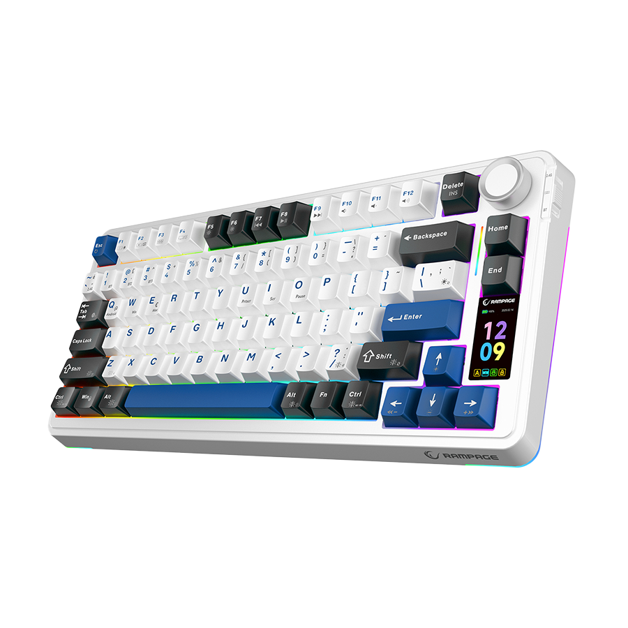 Tastatura gaming RAMPAGE QUELL PRO screen White Hot Swap 2.4g Bt Wireless RGB Gasket Oil Switch English Layout PBT KeyCaps Mechanical KLA, 42257 - Image 3